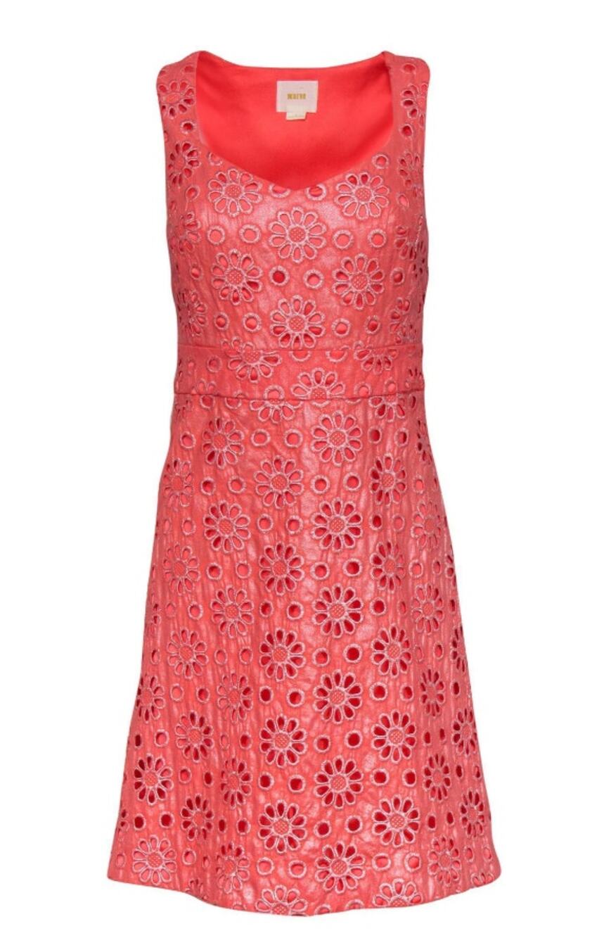 Anthropologie Maeve Womens Coral Flower Eyelet Dress 2 Wedding Guest Cottagecore